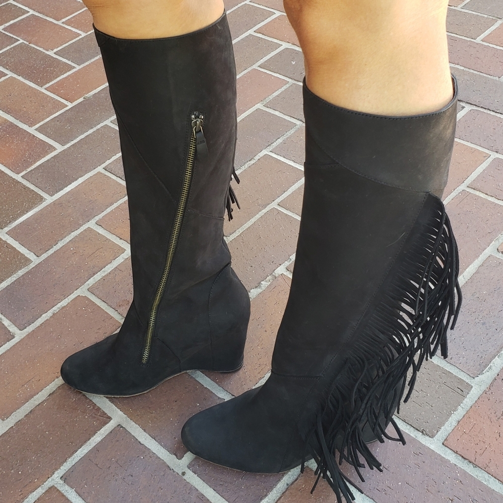 KOOLABURRA by UGG Paradis Fringe Black Suede Tall Riding Boots Size 9
